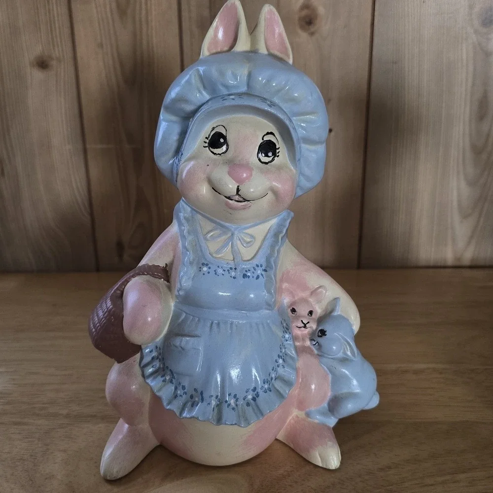 Vintage Byron Mold Easter Bunny Rabbit Figurines Set of 2 Hand-Painted 1970s